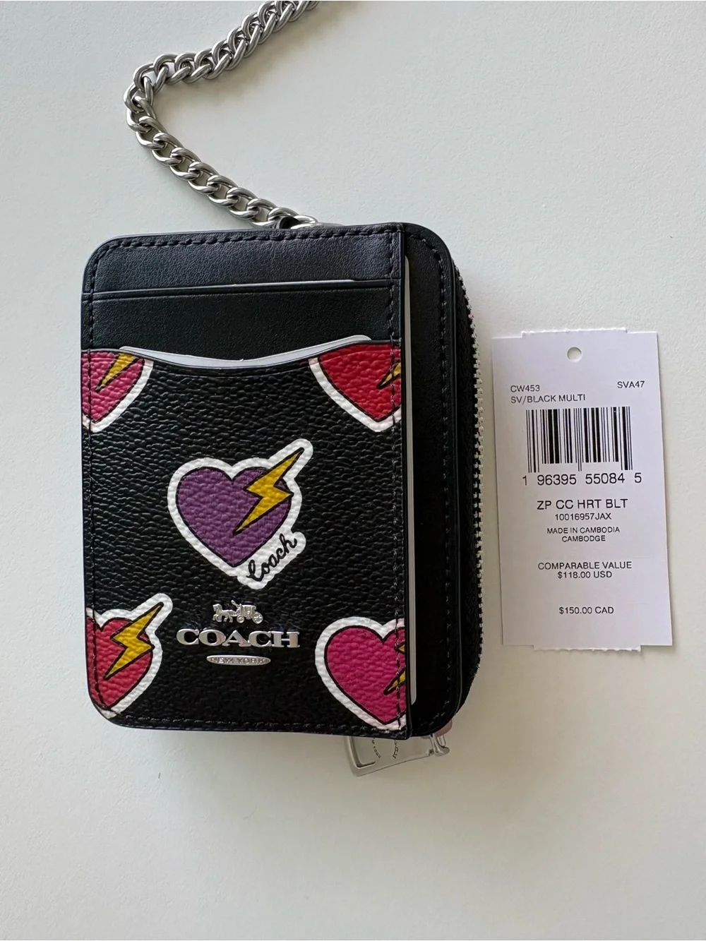 Coach Heart Zip Card Case - NWT